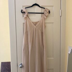 Magaschoni dress organic cotton gauze Muslin beige cream ruffle v neck